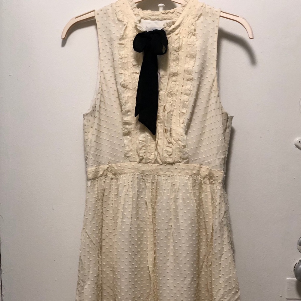NWOT J. Crew Cream Swiss Dot Dress w/ Black Tie